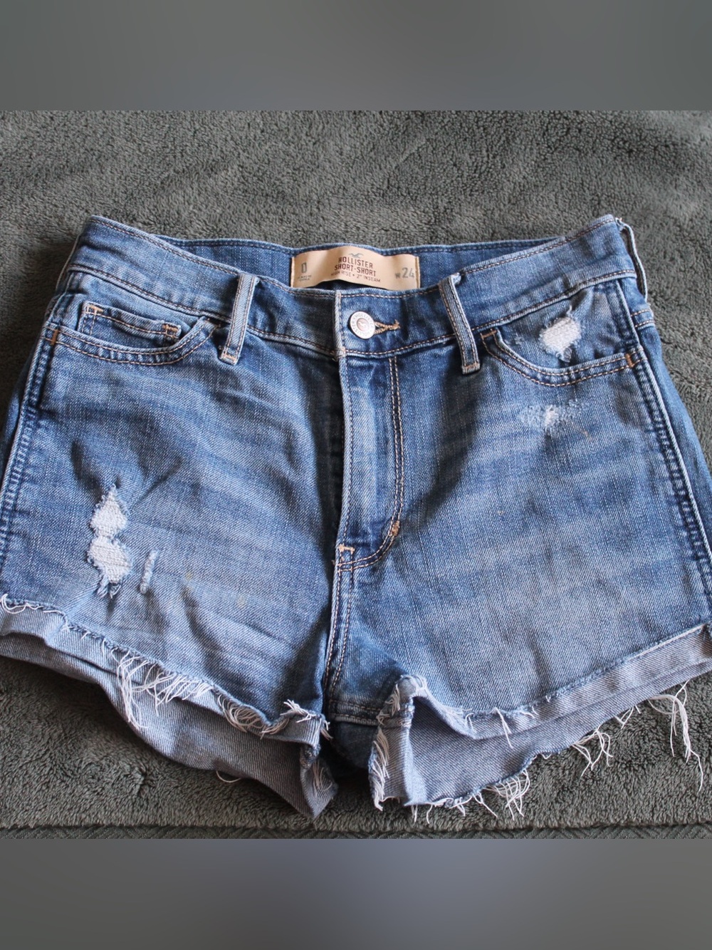 Hollister Washed Blue Distressed Denim Cutoff Shorts